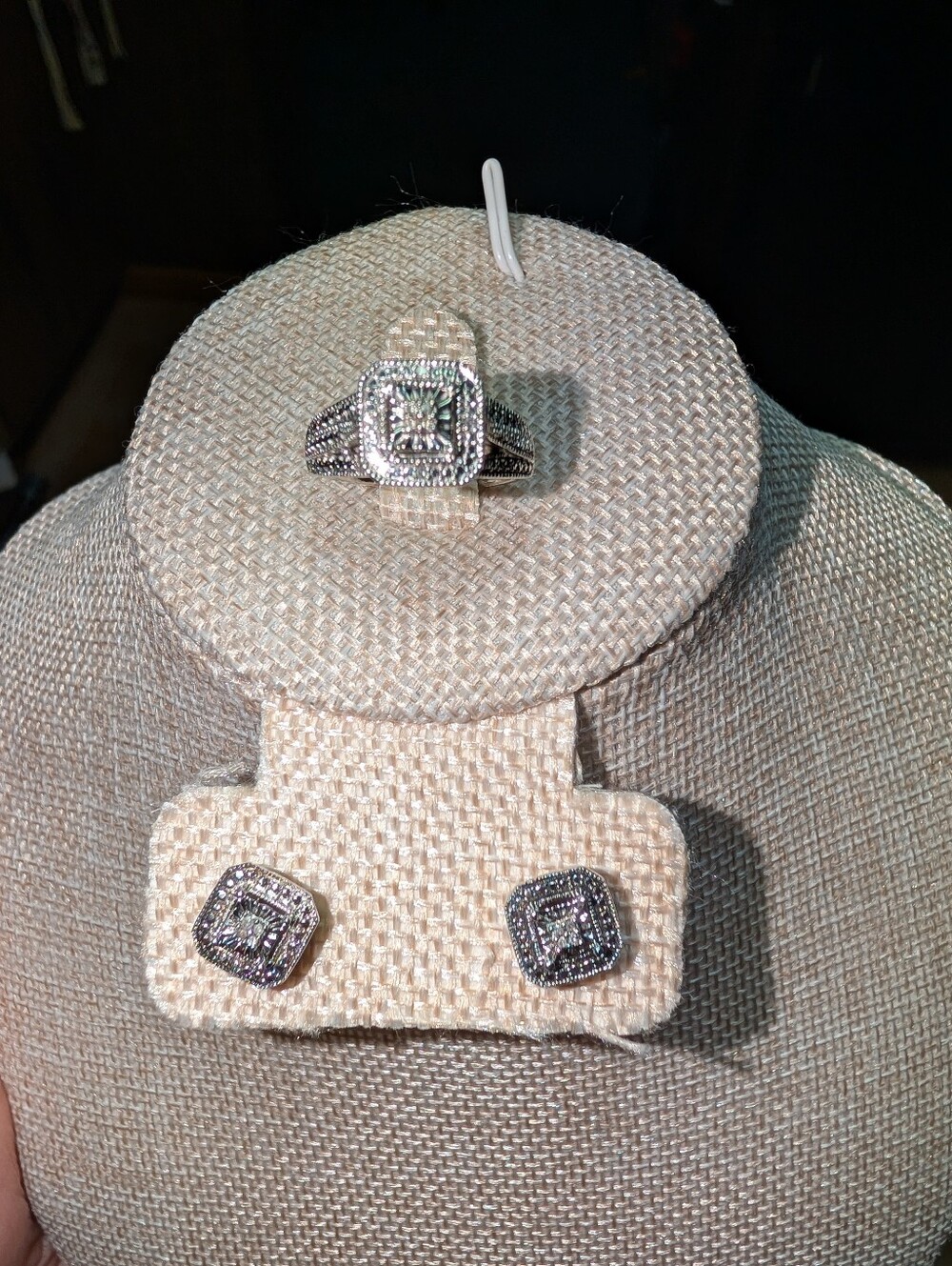 Diamond Engagement Ring and Stud Earring Set - 925 Sterling Silver